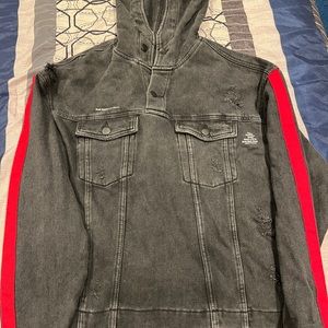 Mens Zara Soft Denim Hoodie Sz S w/ red stripe